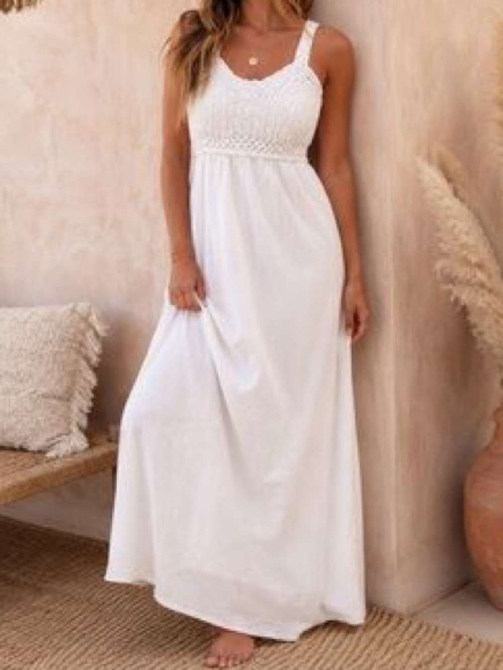 Sincerely Jules White Crochet Top White Maxi Dress NWT Sz-M.  O4